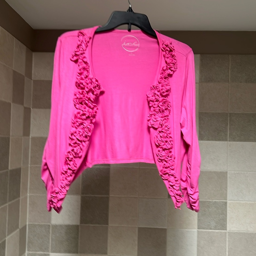 INC International Concepts Fuchsia Ruffle Cardigan
